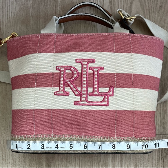Lauren Ralph Lauren Small Striped Canvas Bag Pink - Picture 9 of 11